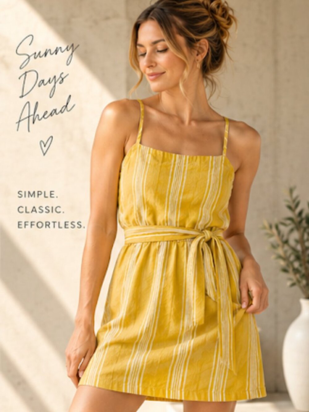 Altar'd State Yellow Striped Tie-Waist Mini Dress - Size XS